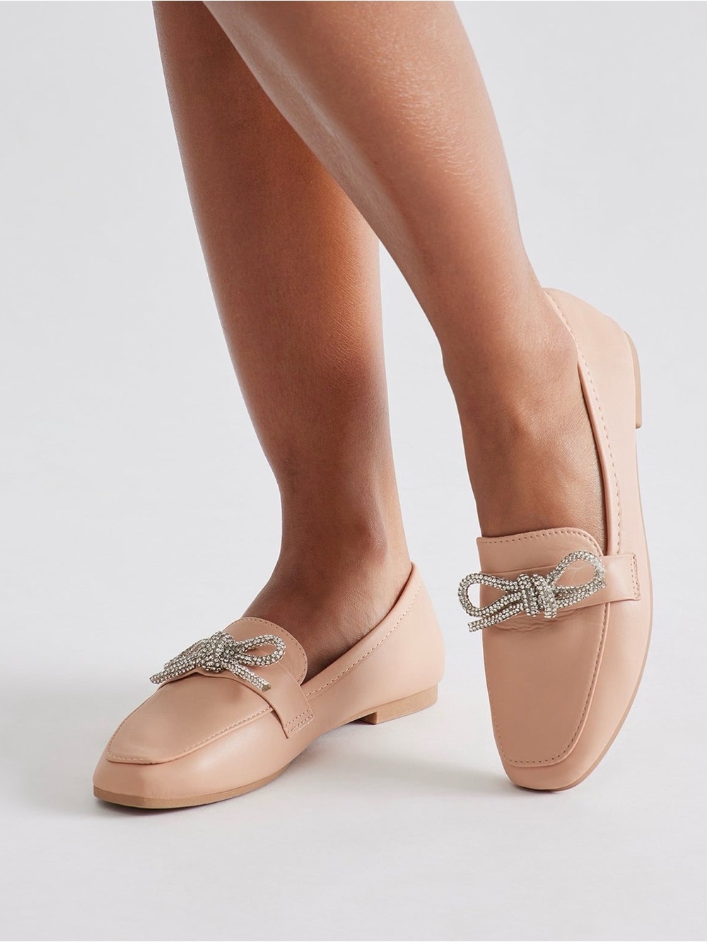 Fashion Nova Embellished Bow Nude Loafers for Women